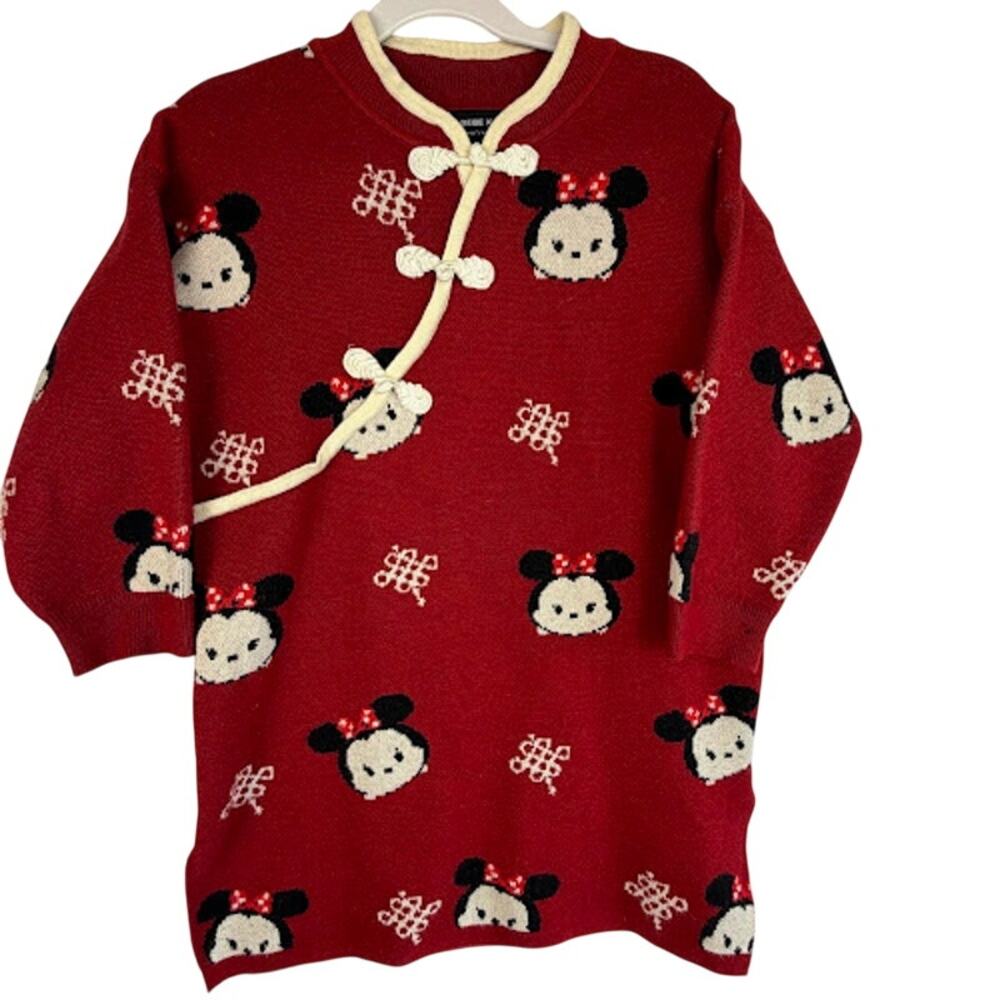 Minnie Mouse Pikabebe Kids "Tsum Tsum" Cheongsam-Style Sweater Dress Size Medium